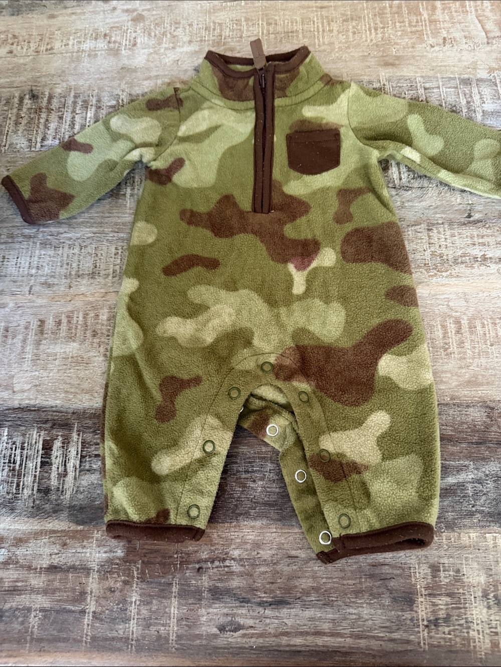 Carter's Camouflage Fleece One-Piece Romper in Green and Brown